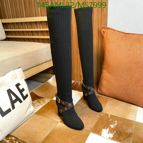Louis Vuitton Women's Black Knit Over-the-Knee Boots with Leather Sole