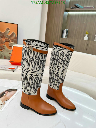 Hermès Women's Brown Leather & Patterned Fabric Knee-High Riding Boots