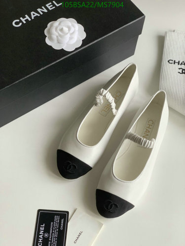 Chanel Women's MS7904 Two-Tone Leather Ballet Flats, White & Black
