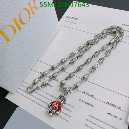 Dior Silver Beaded Chain Necklace with Red and Silver Pendant MJ7643 7 Dior Silver Beaded Chain Necklace with Red and Silver Pendant MJ7643