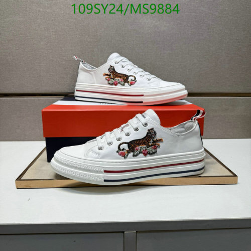 Thom Browne Men's White Sheepskin Low-Top Sneakers with Tiger Embroidery