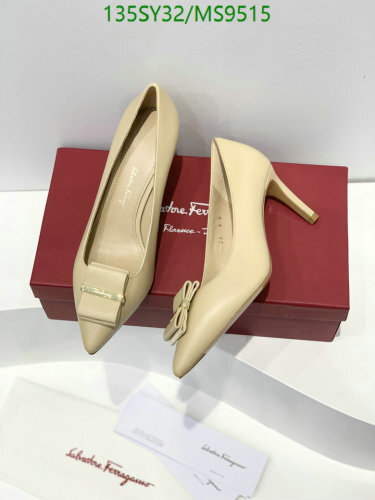 Salvatore Ferragamo MS9515 Women's Leather Pointed Toe High Heel Pumps
