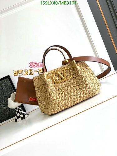 Valentino Raffia & Leather VLogo Signature Small Top Handle Bag