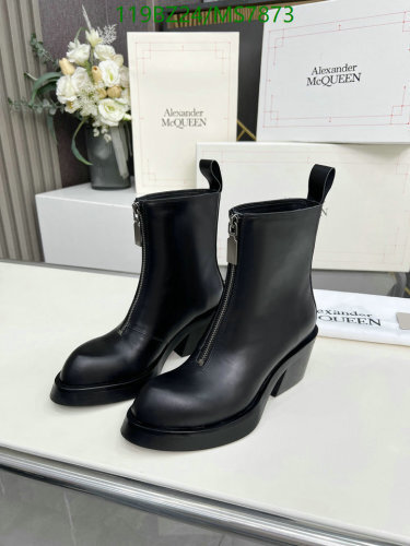 Alexander McQueen Women's Black Leather Heeled Ankle Boots with Front Zipper
