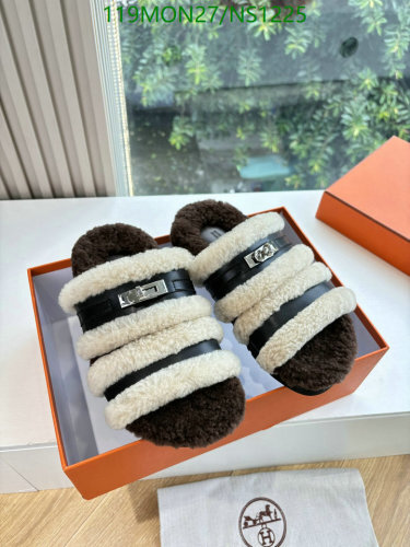 Hermes Women's Shearling Slides with Leather Straps - Cozy & Stylish