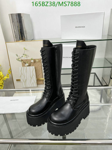Balenciaga Women's Black Leather Lace-Up Platform Knee-High Boots - EU35-41