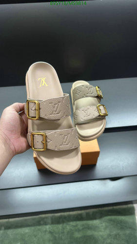 Louis Vuitton MS9814 Men's Sandals Cowhide Beige with Adjustable Buckle