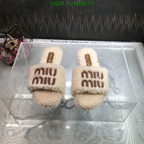 Miu Miu Women's Shearling Slides with Embroidered Logo, Ivory, EU35-EU41