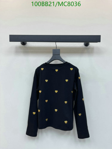 Chanell Black Cotton Long Sleeve T-Shirt with Gold Heart Embroidery