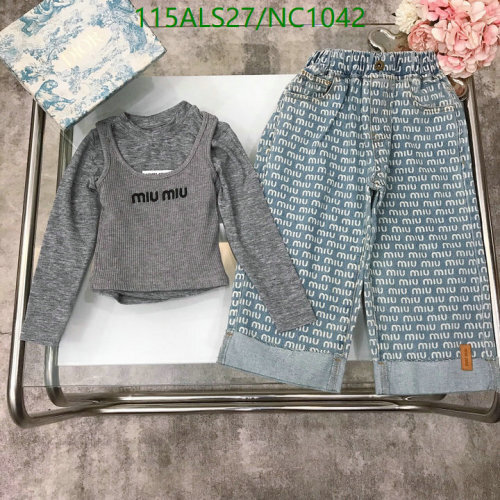 Miu Miu Kids' Gray Ribbed Top and Logo Print Jeans Set - Sizes 100-150