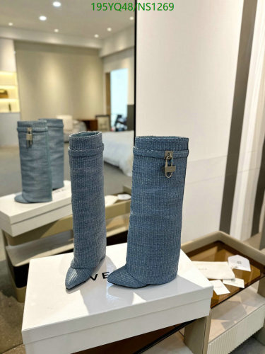 Givenchy Shark Lock Boots in Denim with Padlock Closure, Pointed Toe, 8.5cm Heel