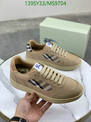 Burberry Men's Beige Leather Sneakers with Signature Check Pattern