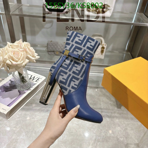 Fendi Roma Blue Leather Ankle Boots with Block Heel and FF Logo Motif