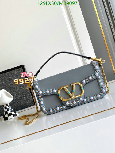 Valentino Garavani Locò Small Shoulder Bag in Grey Leather with Chain