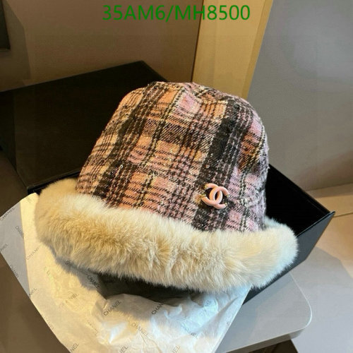 Chanel Women's Pink Plaid Bucket Hat with Shearling Trim - MH8500