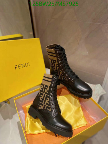 Fendi Women's Black Leather Combat Boots with FF Logo Knit Sock - Size EU35-41