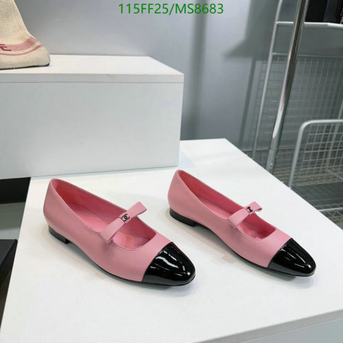 Chanel Women's Pink Leather Ballet Flats with Black Cap Toe - Size EU35-41