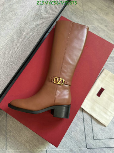 Valentino Garavani Women's Tan Leather Knee-High Boots with Block Heel