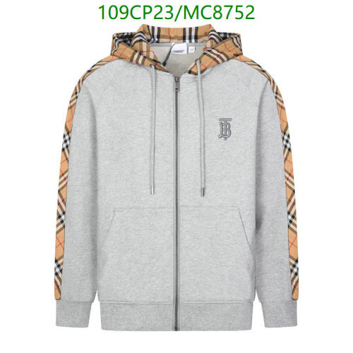 Burberry Men's Grey Marl Check Panel Zip-Up Hoodie