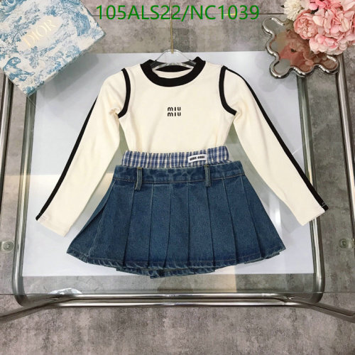 Miu Miu Kids' Outfit: Long Sleeve Top & Denim Pleated Skirt Set (Sizes 100-150)