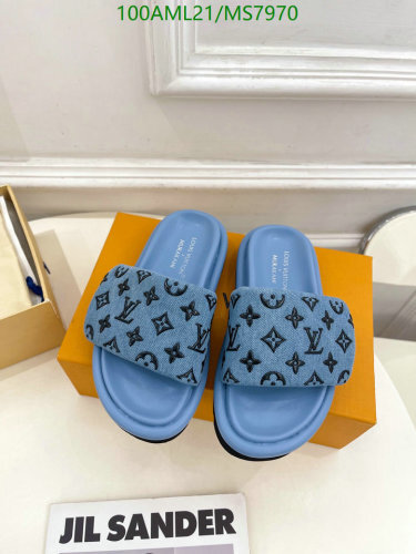 Louis Vuitton Monogram Denim Slide Sandal in Blue, Women's EU35-45