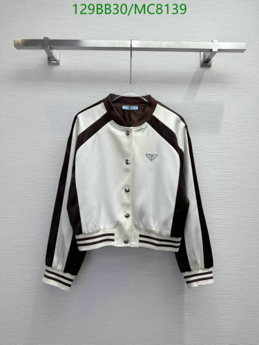 Prada Two-Tone Baseball Jacket in Polyester Blend - Brown and White, Sizes S-L