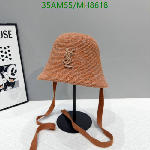Yves Saint Laurent MH8618 Hat in Orange Straw with Signature Logo