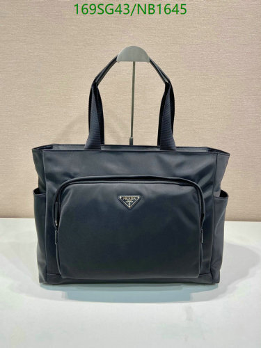 Prada 2VG097 Canvas and Leather Tote Bag - 40 x 33 x 15cm - Black