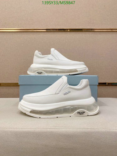 Prada Men's White Cowhide Slip-On Sneakers with Transparent Sole MS9847