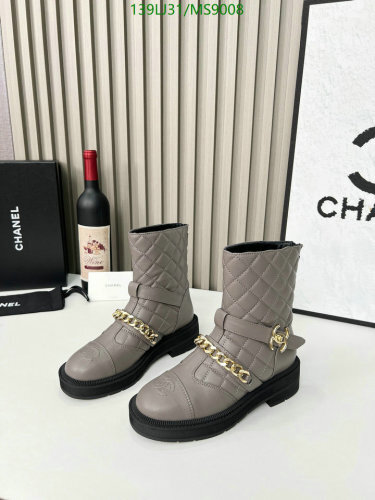 Chanel Women's Gray Quilted Leather Ankle Boots with Chain Detail - EU35-EU41