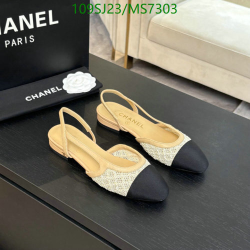 Chanel Slingback Beige & Black Sheepskin Leather Women Shoes MS7303