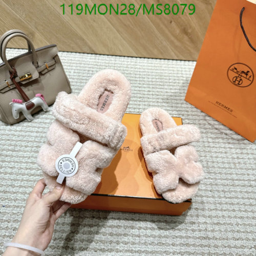 Hermès Women's Lambswool and Leather Izmir Sandal Slides - MS8079