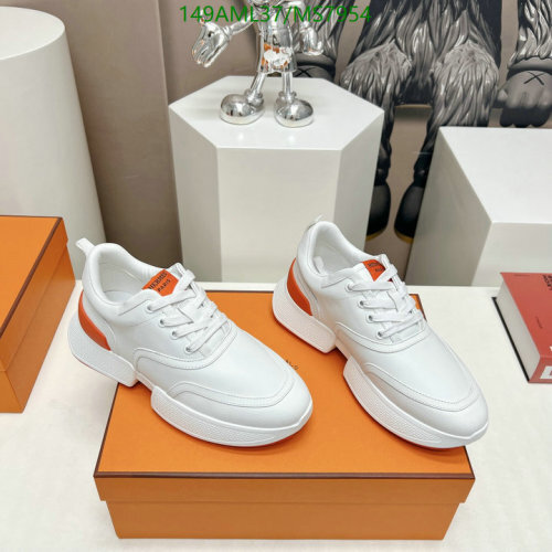 Hermes Men's White Leather Sneakers with Orange Accents, EU35-46