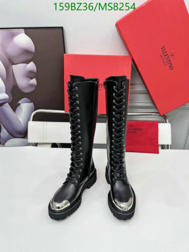 Valentino Women's Black Leather Lace-Up Knee-High Boots with Silver Hardware