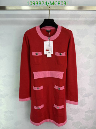 Chanel Women's Red Wool Knit Mini Dress with Pink Trim - Size S, M, L