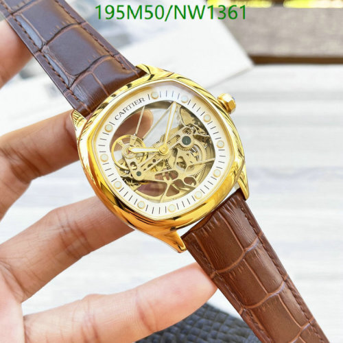 Cartier Watch with Automatic Movement, Stainless Steel, and Brown Leather Strap