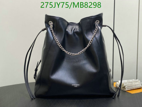 Louis Vuitton Black Leather Shoulder Bag with Chain Detail - Model 25522