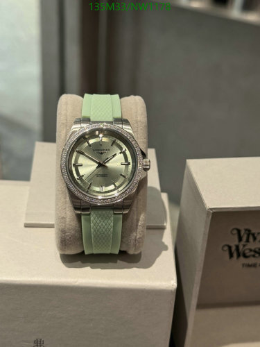 Longines Ladies Watch, 34mm Stainless Steel Case, Green Rubber Strap, Quartz Movement