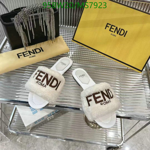 Fendi Women's White Wool Blend Slides Sandals with Logo, EU35-41