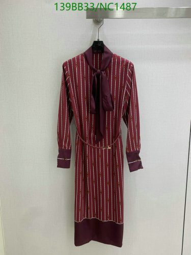 Gucci Women's Striped Tie-Neck Midi Dress - Elegant Polyester Blend, Sizes S-L