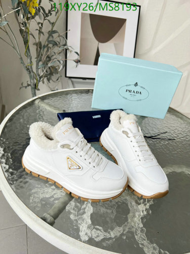 Prada Women's White Leather & Lambskin Fluffy Trim Sneakers, Size EU35-46