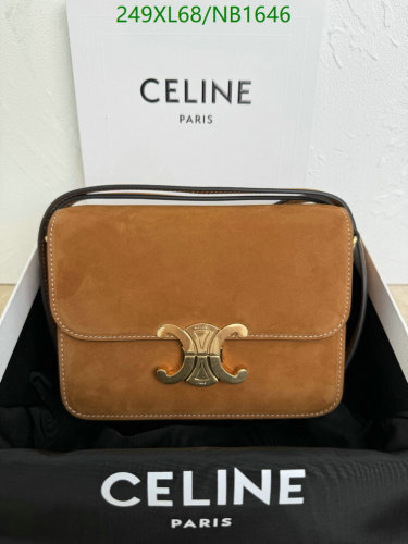 Celine Medium Classique Bag in Suede Calfskin with Triomphe Closure, Camel