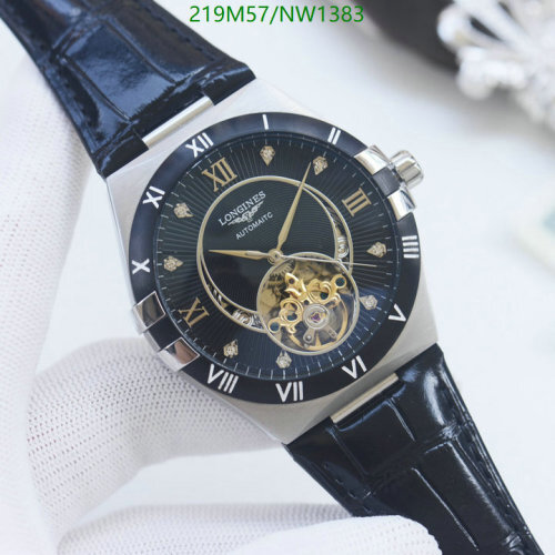 Longines Automatic Men's Watch with Black Leather Strap, 42mm Stainless Steel