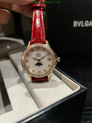 Omega De Ville Ladies Watch - Stainless Steel, Quartz Movement, Red Leather Strap