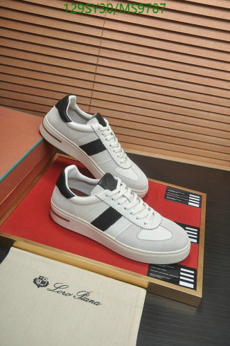 Loro Piana Men's White Leather Sneakers with Black Stripe Detail