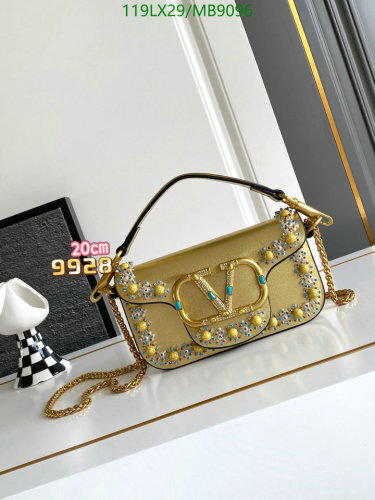 Valentino Garavani Leather Shoulder Bag Gold with V Logo - 20 x 11 x 5 cm