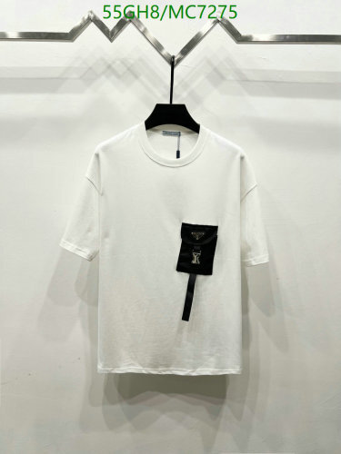 Prada Cotton T-Shirt with Pocket, Casual Short Sleeve Tee, Classic Fit