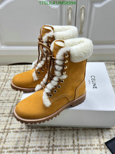 Celine Women's Cowhide Lace-Up Boots with Shearling Trim - MS8994 6 Celine Unisex Shearling-Trimmed Cowhide Leather Ankle Boots - Mustard