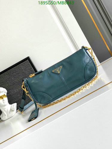 Prada 1BC221 Genuine Leather Shoulder Bag with Chain - Teal