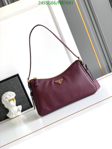 Prada 1BC229 Calfskin Leather Shoulder Bag, 31 x 18 x 10 cm - Burgundy